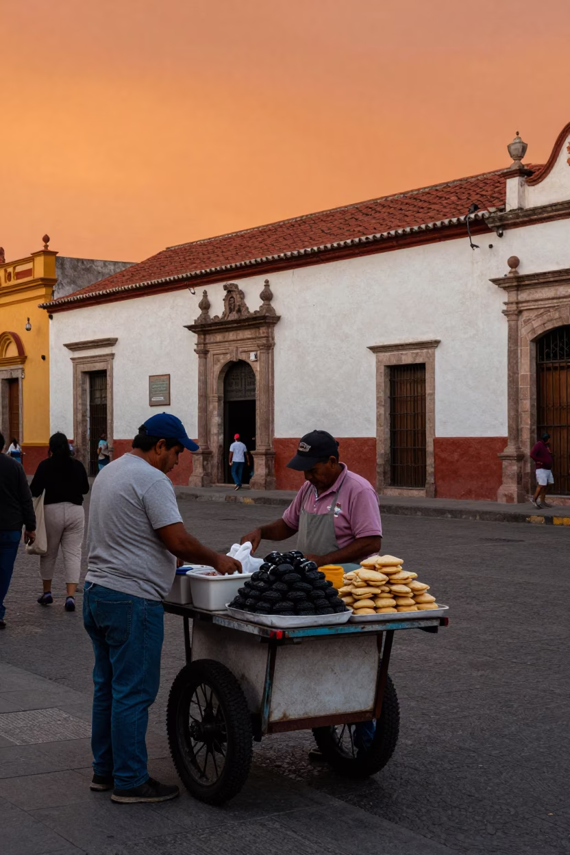 Street Vendor Selling Mole Negro and Palmiers in Oaxaca Mexico at Sunset in in Oaxaca, Mexico