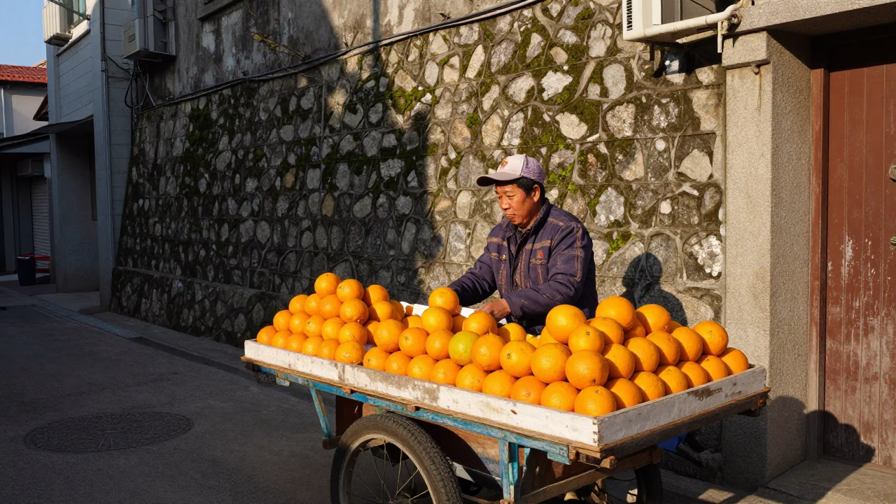 Street Vendor Selling Oranges in Kaohsiung Taiwan Late Afternoon Light in in Kaohsiung, Taiwan