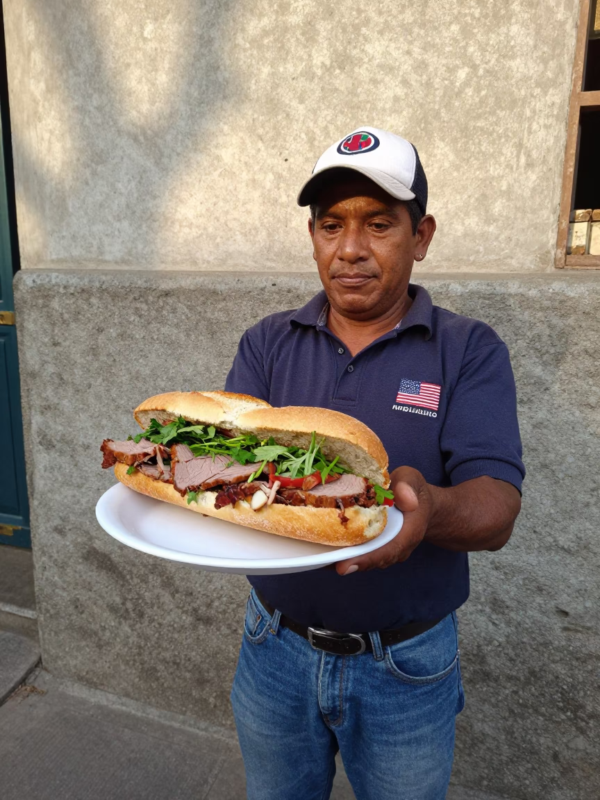 Street Vendor Selling Plate of Banh Mi with Cilantro in Medellin Colombia Afternoon in in Medellin, Colombia