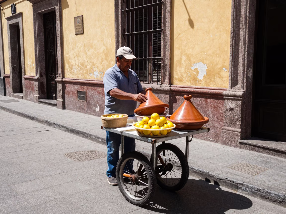 Street Vendor Selling Tagine and Preserved Lemons in Mexico City Midday in in Mexico City, Mexico