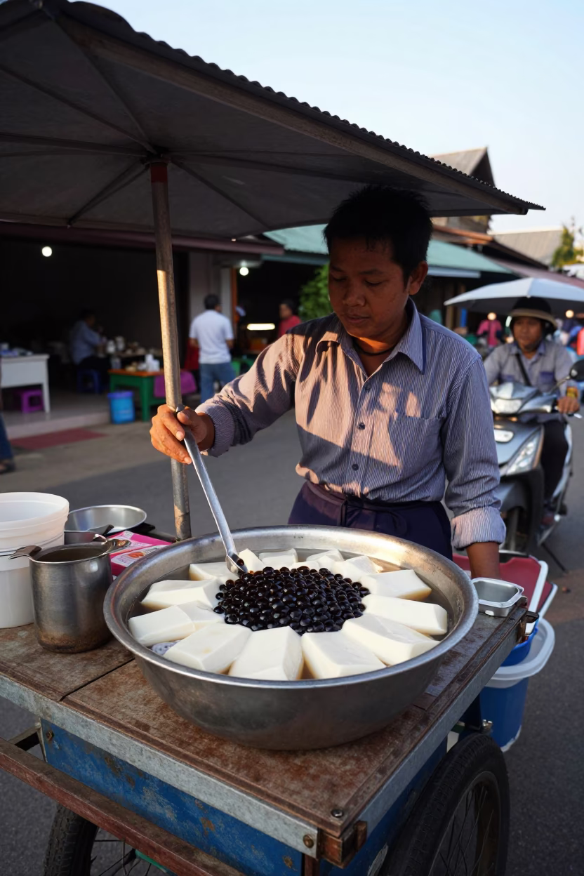Street Vendor Selling Taho Dessert in Chiang Mai Thailand Early Afternoon in in Chiang Mai, Thailand