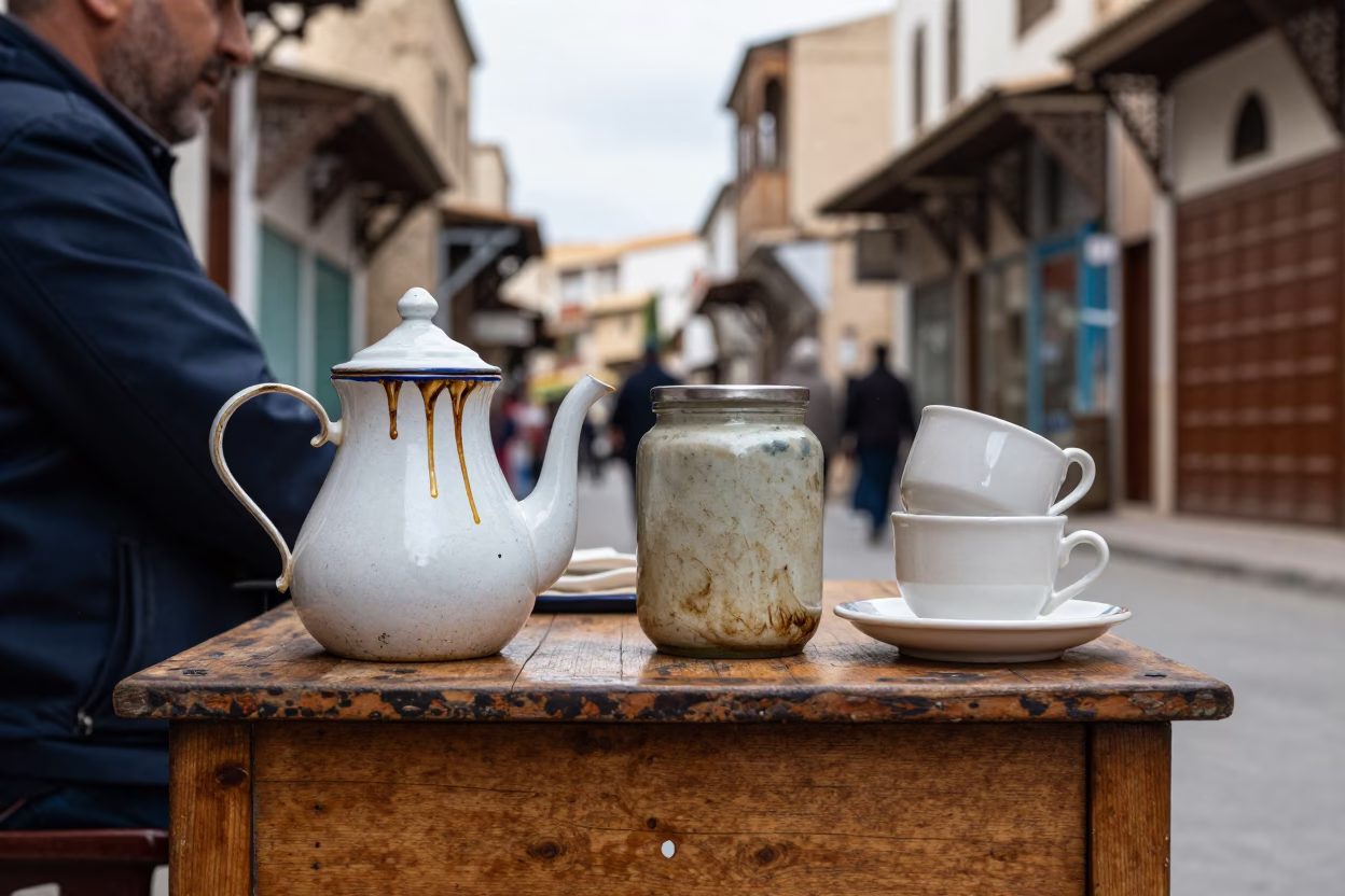 Street Vendor Table Medina in Tunis at Midday Light in in Tunis, Tunisia
