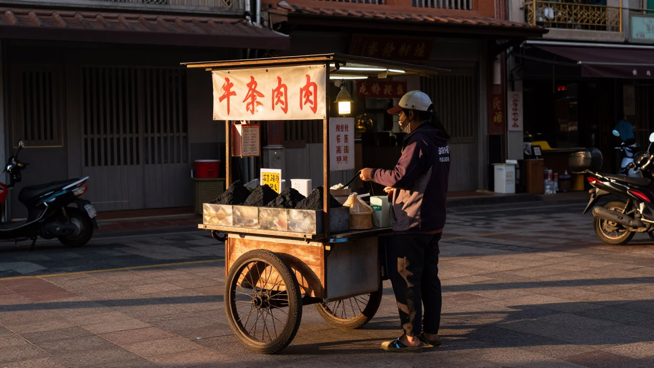 Street Vendor Tainan Taiwan Pre-Dusk Spice Stall with Charcoal and Paperbacks in in Tainan, Taiwan