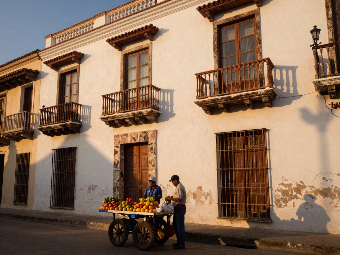 Street Vendors in Cartagena at Copper-toned Light Before Dusk in in Cartagena, Colombia