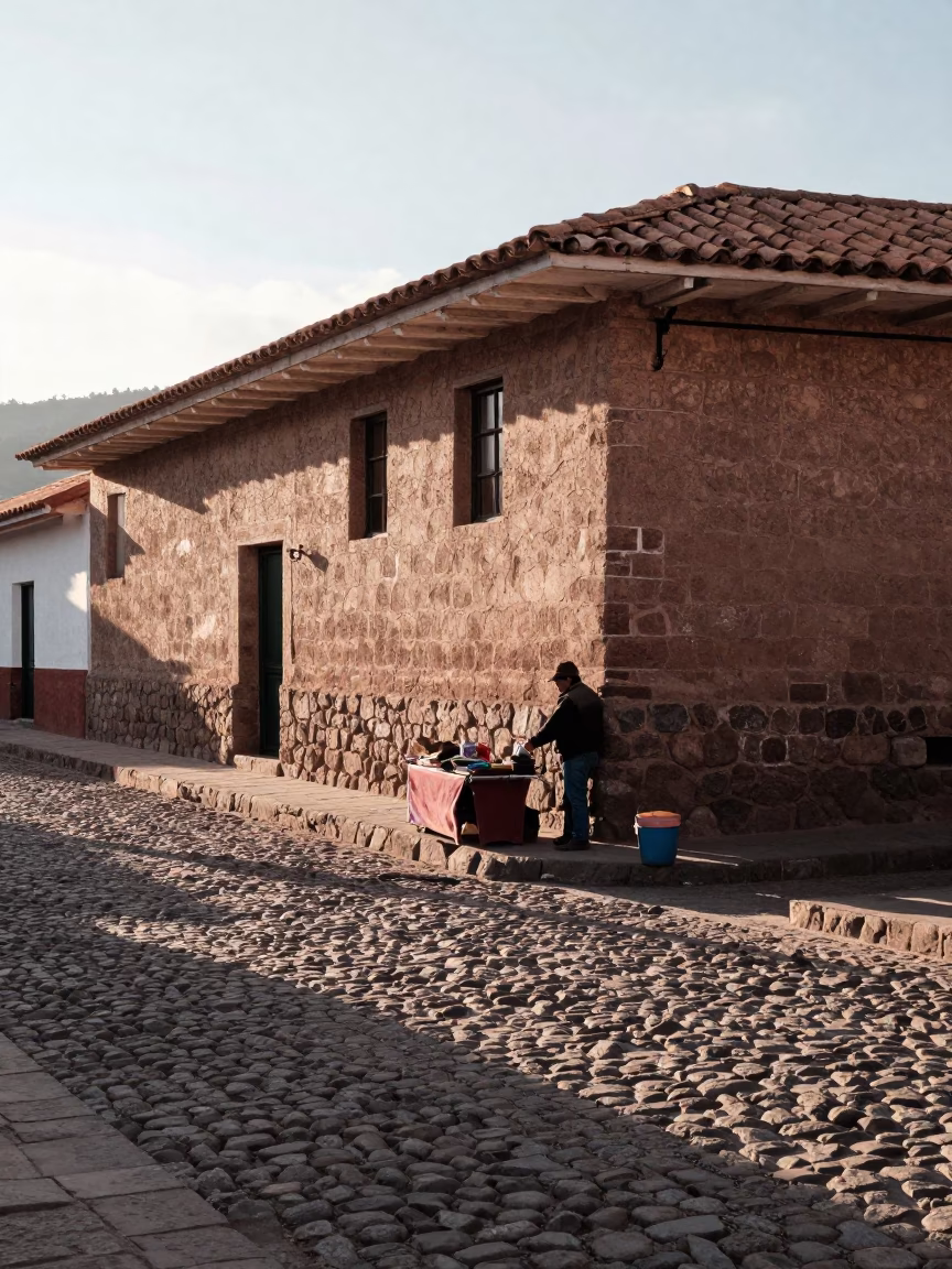 Street Vendors in Cusco at As First Light Reaches The Scene in in Cusco, Peru