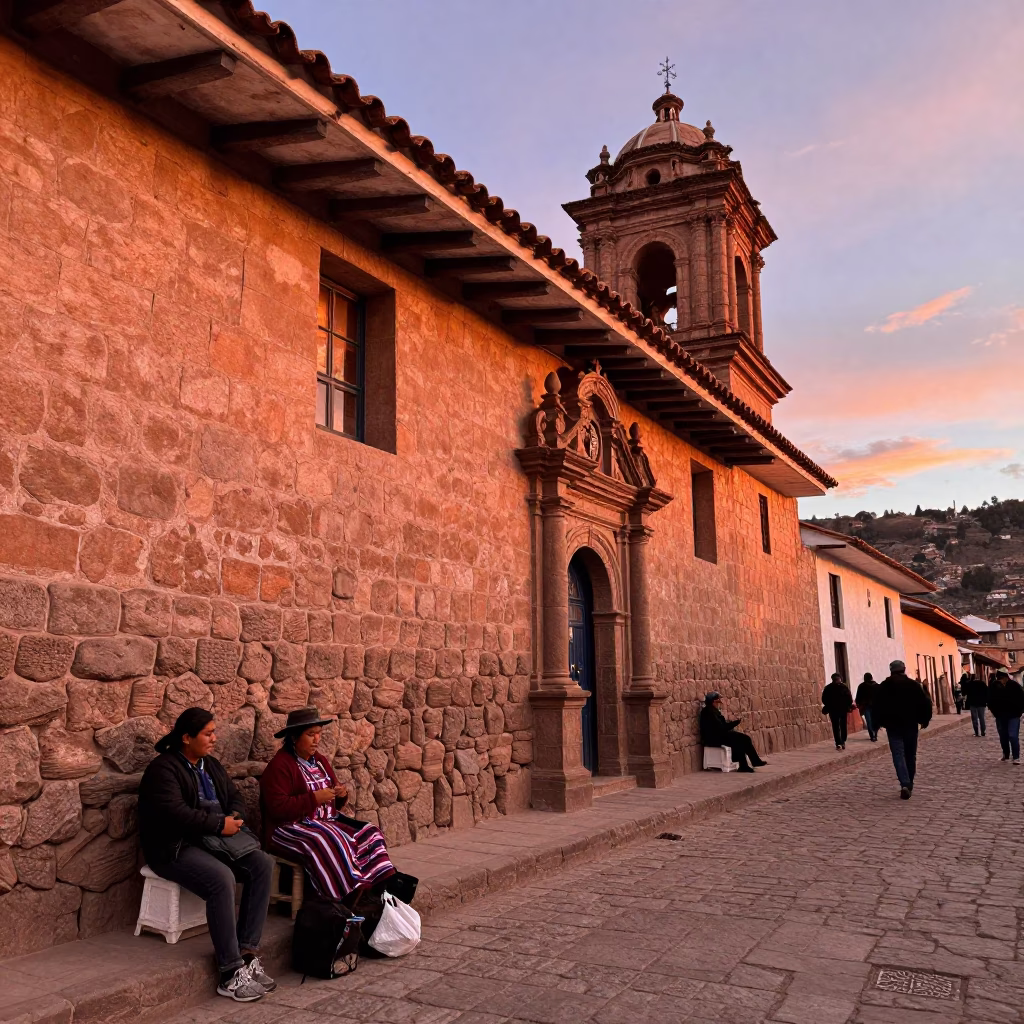 Street Vendors in Cusco at Copper-toned Light Before Dusk in in Cusco, Peru