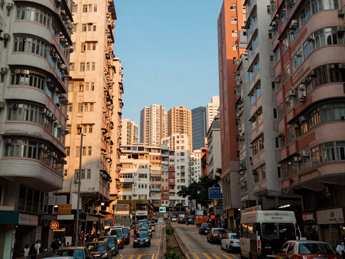 Street View in Hong Kong at The Late Afternoon Light in in Hong Kong, Hong Kong