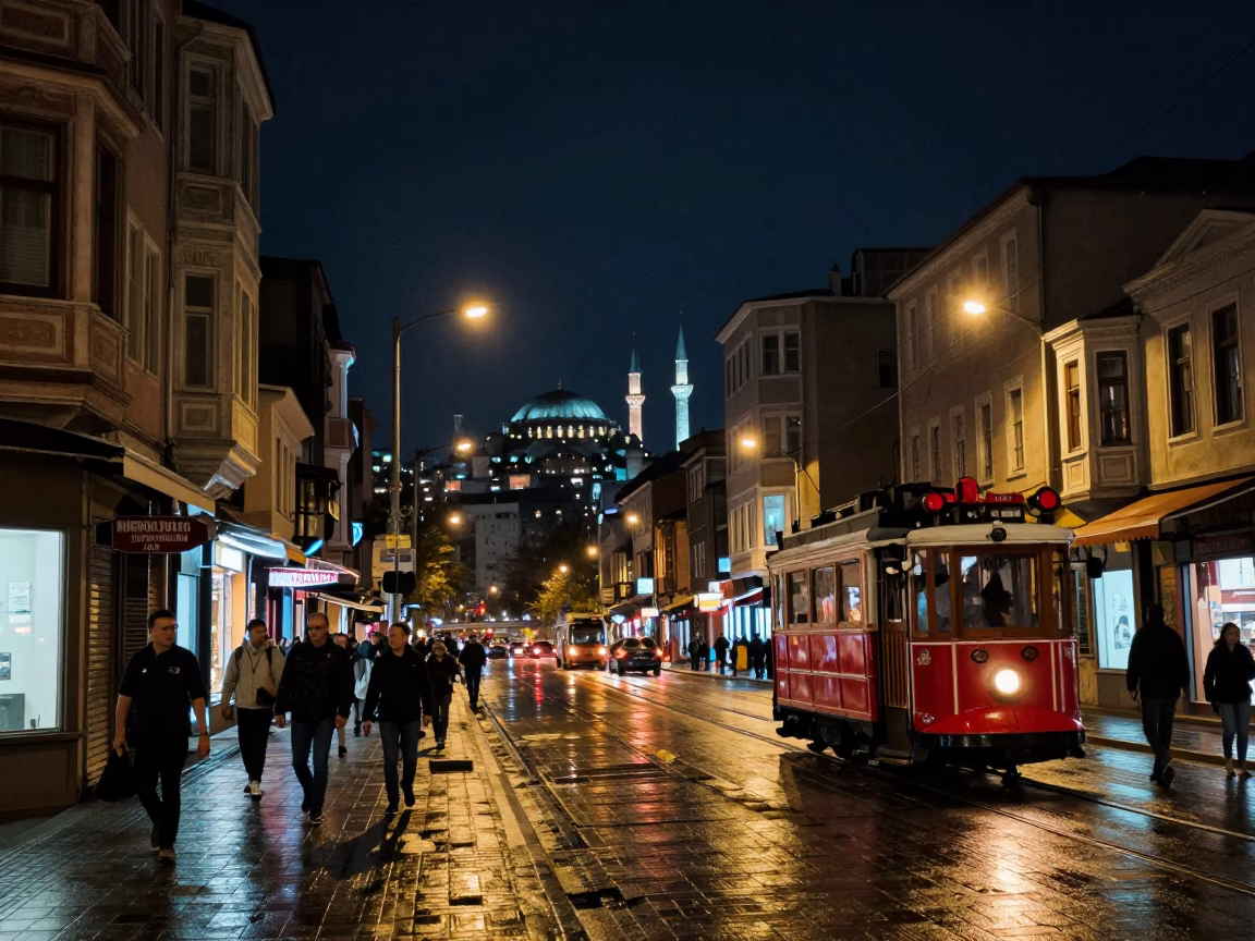 Street View in Istanbul at The Deepest Night Sky Light in in Istanbul, Turkey