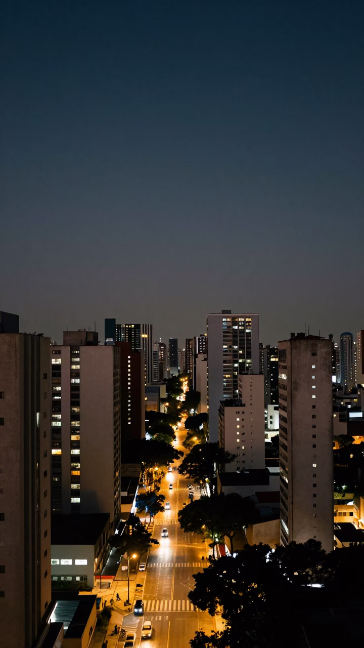 Street View in São Paulo at Late At Night Light in in São Paulo, Brazil