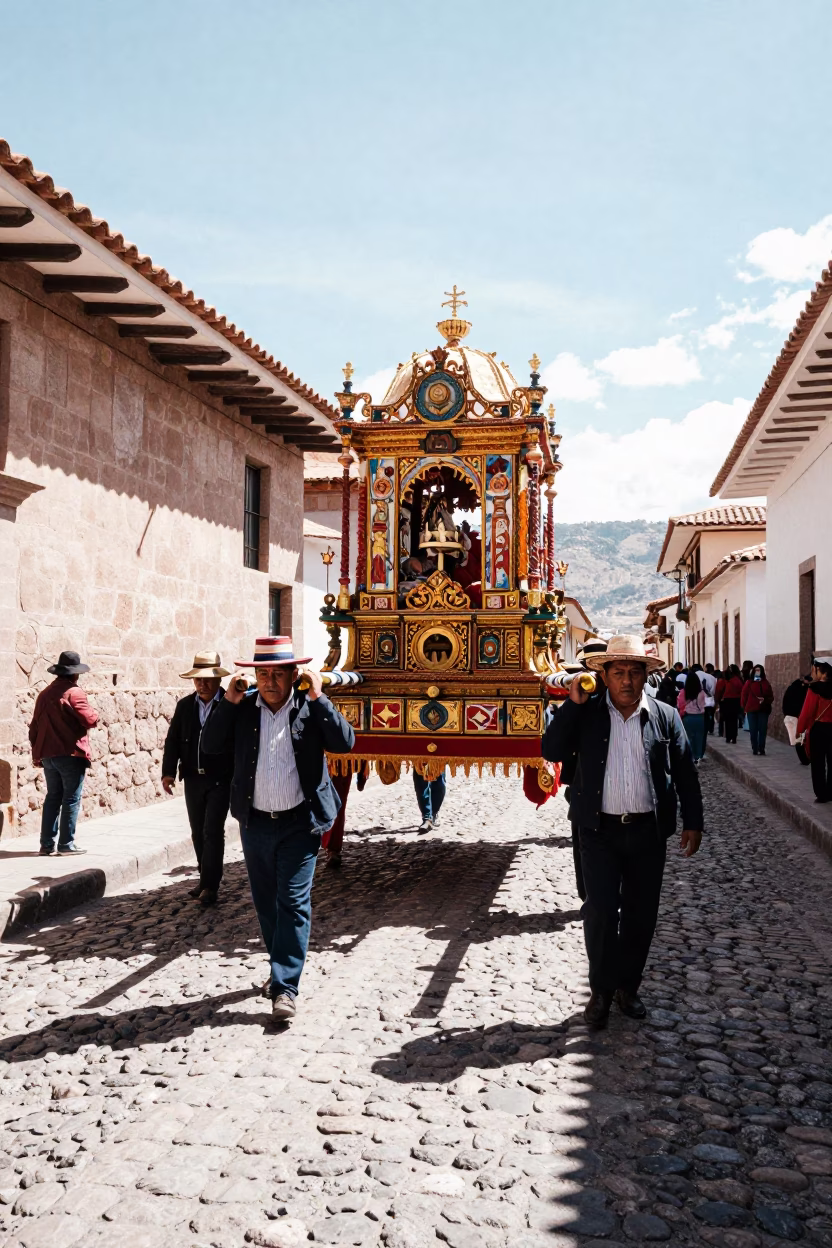 Streets in Cusco at Bright Midmorning Light in in Cusco, Peru