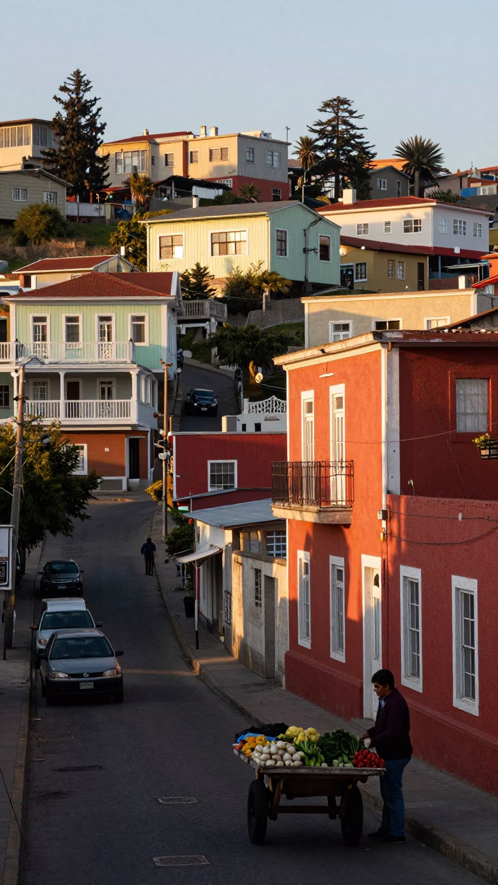 Streets in Valparaiso at As First Light Reaches The Scene in in Valparaiso, Chile
