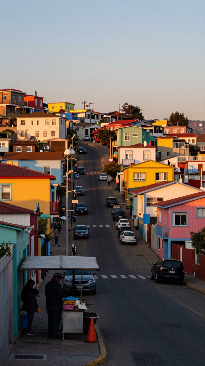 Streets in Valparaiso at First Light Of Dawn in in Valparaiso, Chile