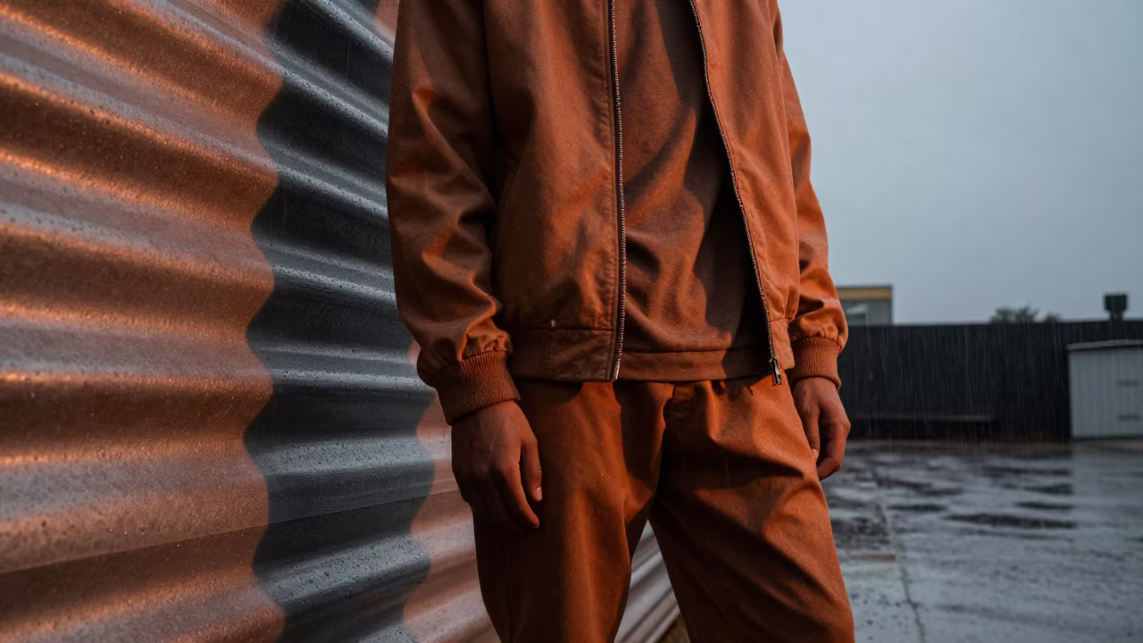 Streetwear Editorial Dakar Steel Rain in under runway rehearsal lights in Plateau, Dakar