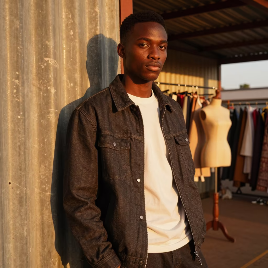 Streetwear Editorial Sunset Nkongsamba Atelier in inside a couture atelier in Nkongsamba