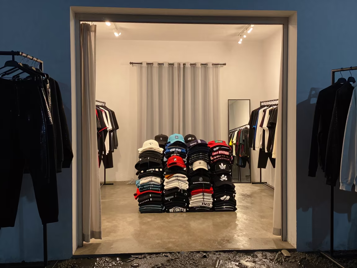 Streetwear Layers in Pointe-Noire Showroom in inside a minimalist showroom in Pointe-Noire