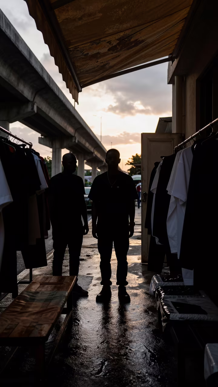 Streetwear Silhouette in Fort-de-France Corridor in in a backstage changing corridor in Fort-de-France