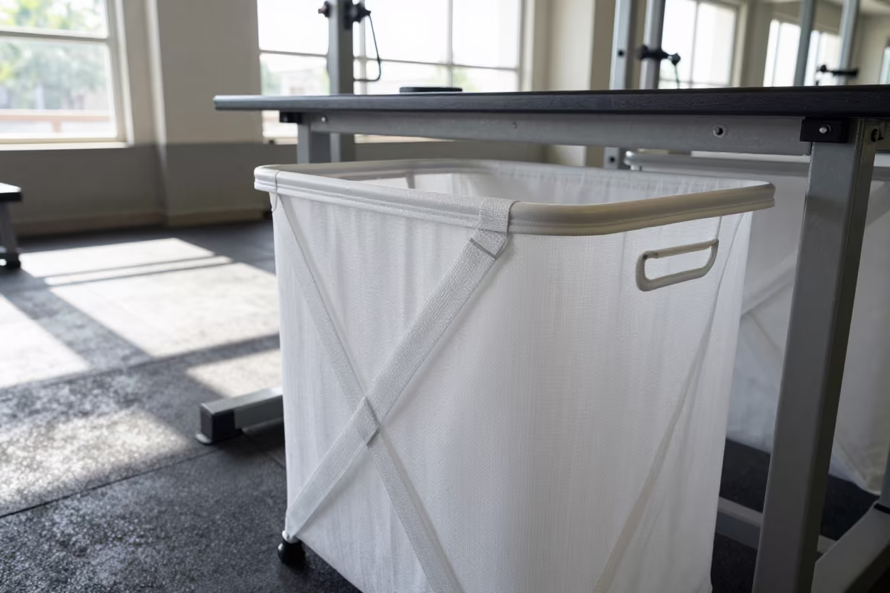 Stretch Strap Gym Hamper Noon Light Sukkur in at a gym check-in desk in Sukkur