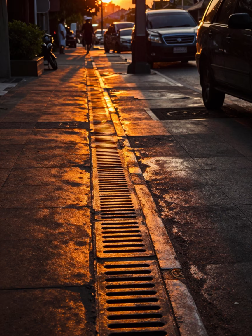 Striking Drain in Denpasar at Sunset Light in in Denpasar, Indonesia