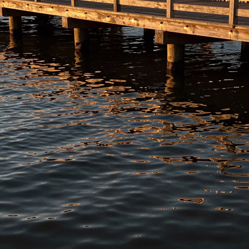 String Light Ripples on Melbourne Pier Water in on a pier railing near Melbourne