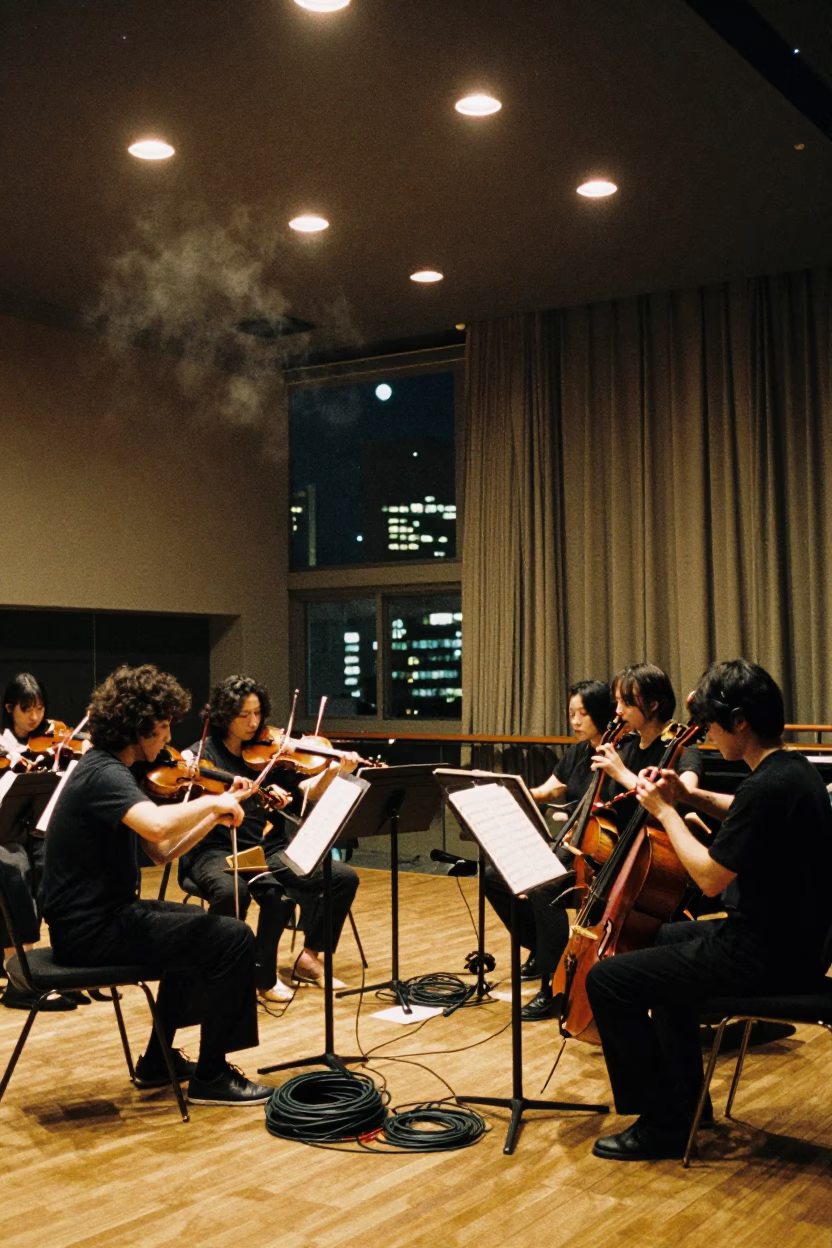 String Orchestra Tuning in Yokohama Amphitheater in in a rehearsal room in Yokohama
