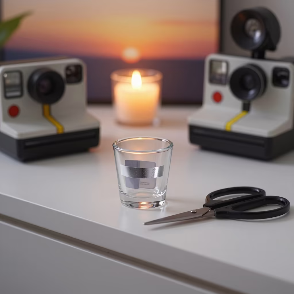 Strip lash scissors cup in warm candlelight in inside a nail studio near Gurgaon