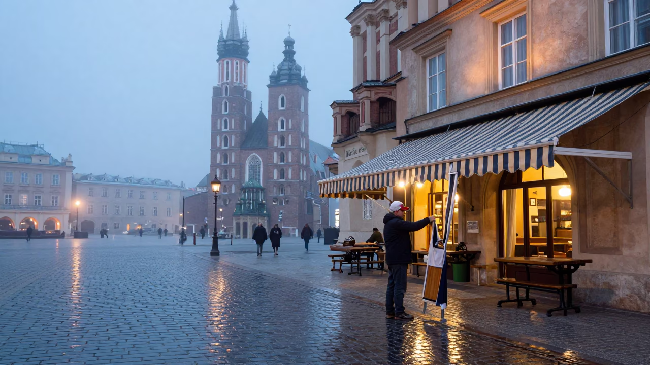Striped Awning in Krakow in in Krakow, Poland