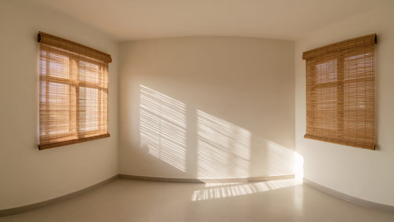 Striped Bamboo Shadow Play on Pale Jakarta Wall in near Jakarta