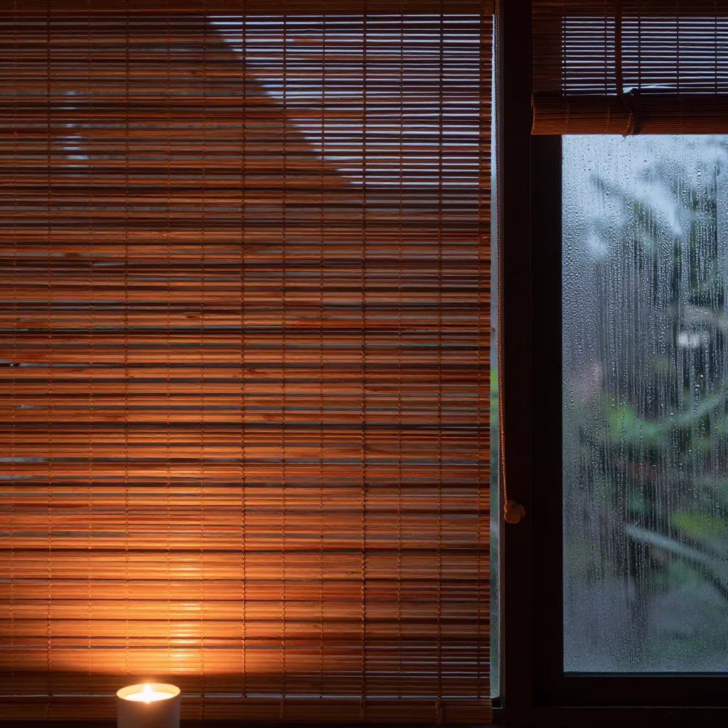 Striped Bamboo Shadows Over Copper Dusk Light in near Senopati, Jakarta