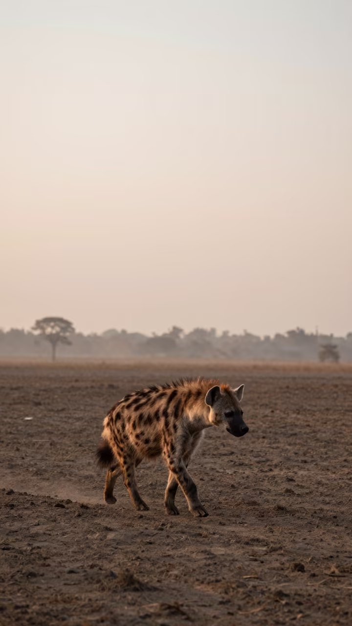 Striped Hyena on Bangkok Mud Flats at Dawn in on a wind-scoured ridge near Bangkok