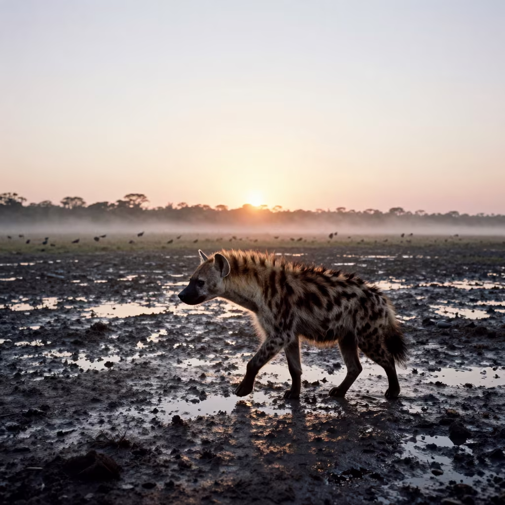 Striped Hyena Silhouette at Queensland Dawn in in Queensland