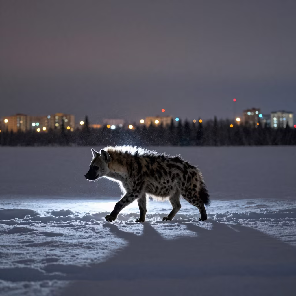 Striped Hyena Silhouette in Russian Snow in in Russia