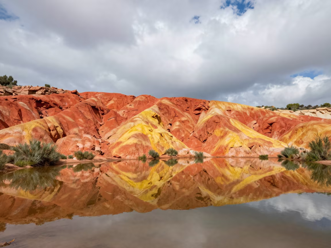 Striped Mineral Bands Reflected in Aragon Midday in in Aragon