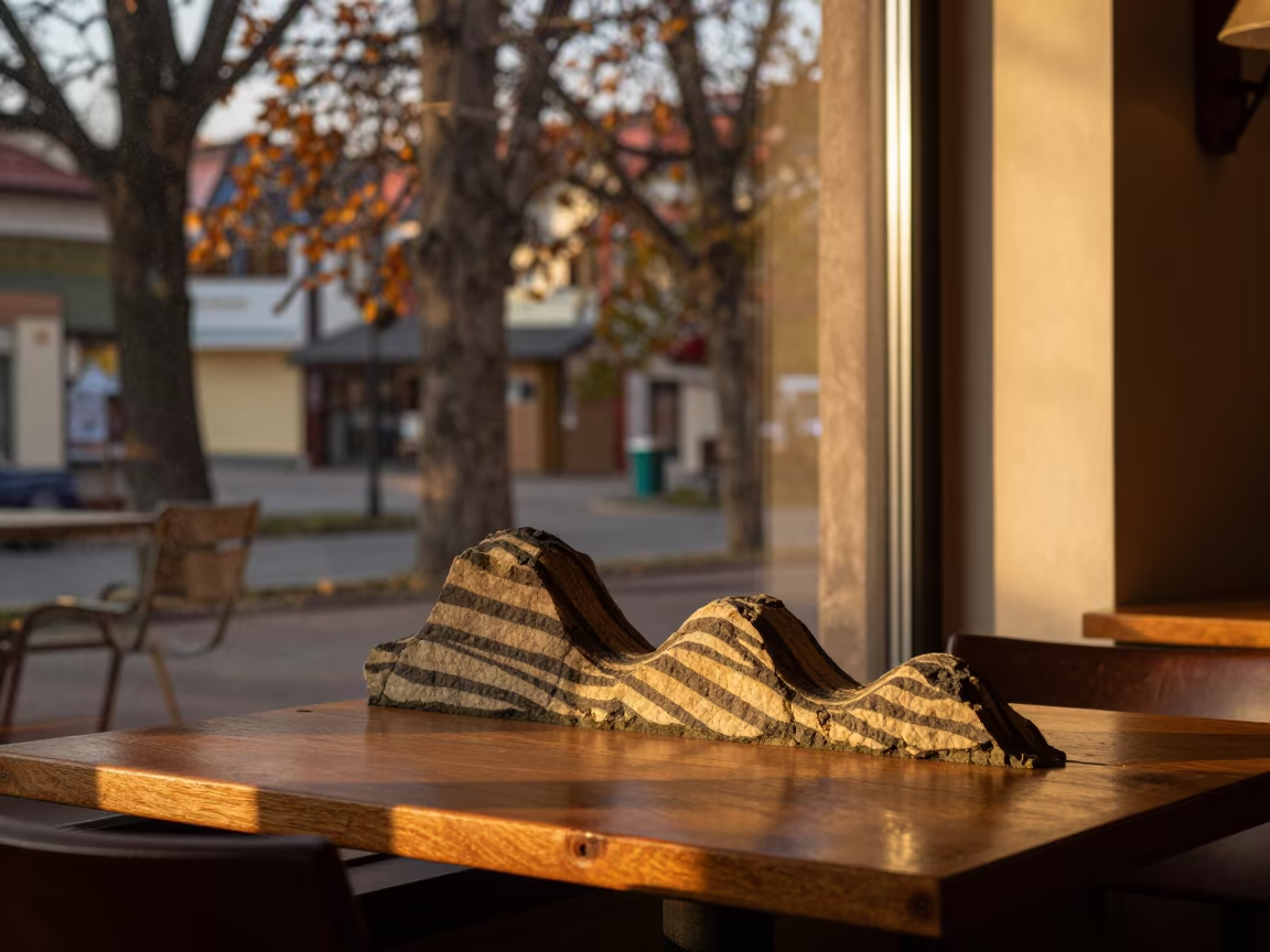 Striped Rock on Cafe Table in Varna in on a cafe table by a window in Varna