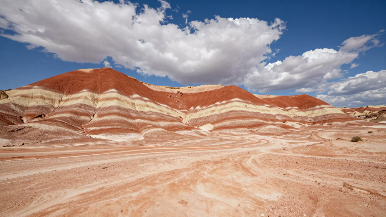 Striped Rock Formations in Nevada Desert Noon in in Nevada