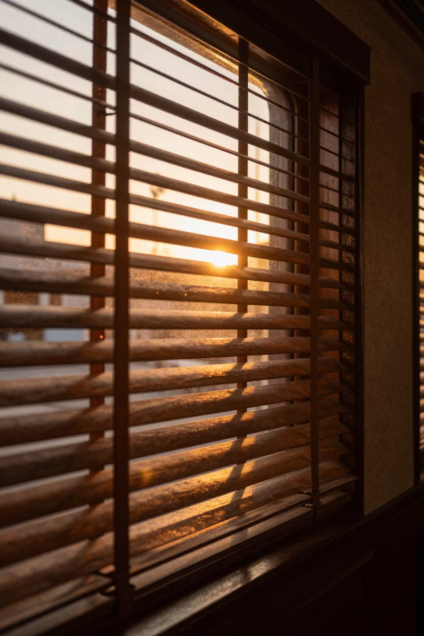 Striped Shadow Play from Venetian Blinds in inside a restored train terminal near San Felipe
