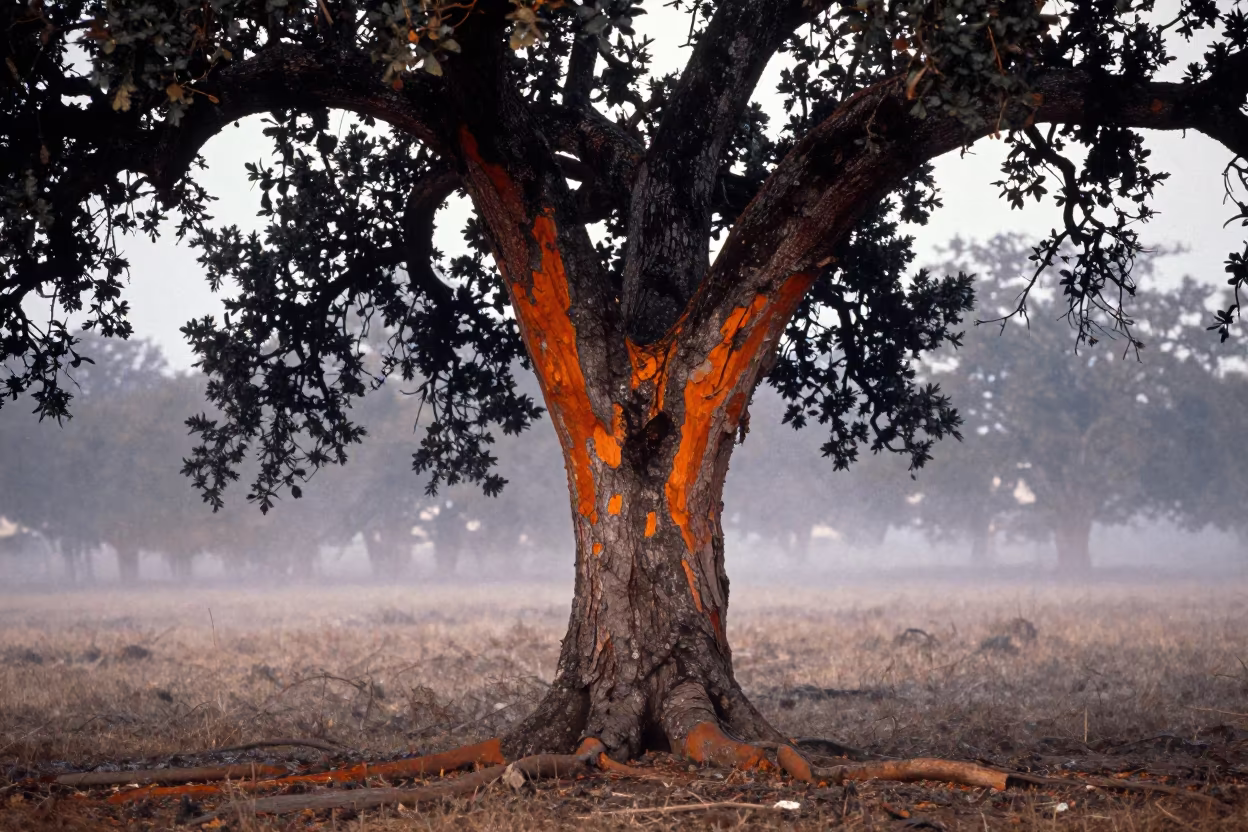 Stripped Cork Oak Bark After Rain in near Aba