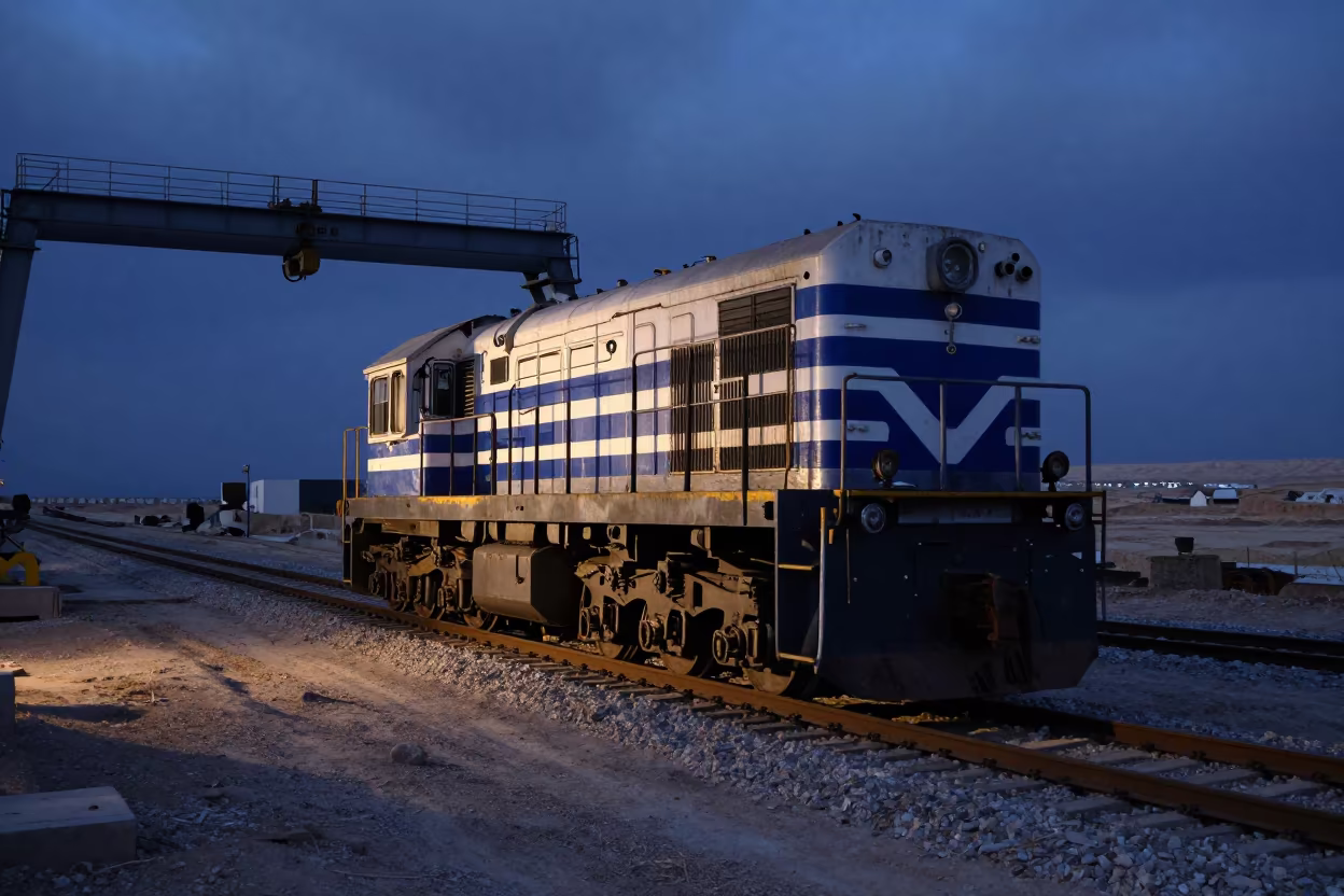 Stripped Locomotive in Dead Sea Twilight Shadow in along a switchback approach in the Dead Sea