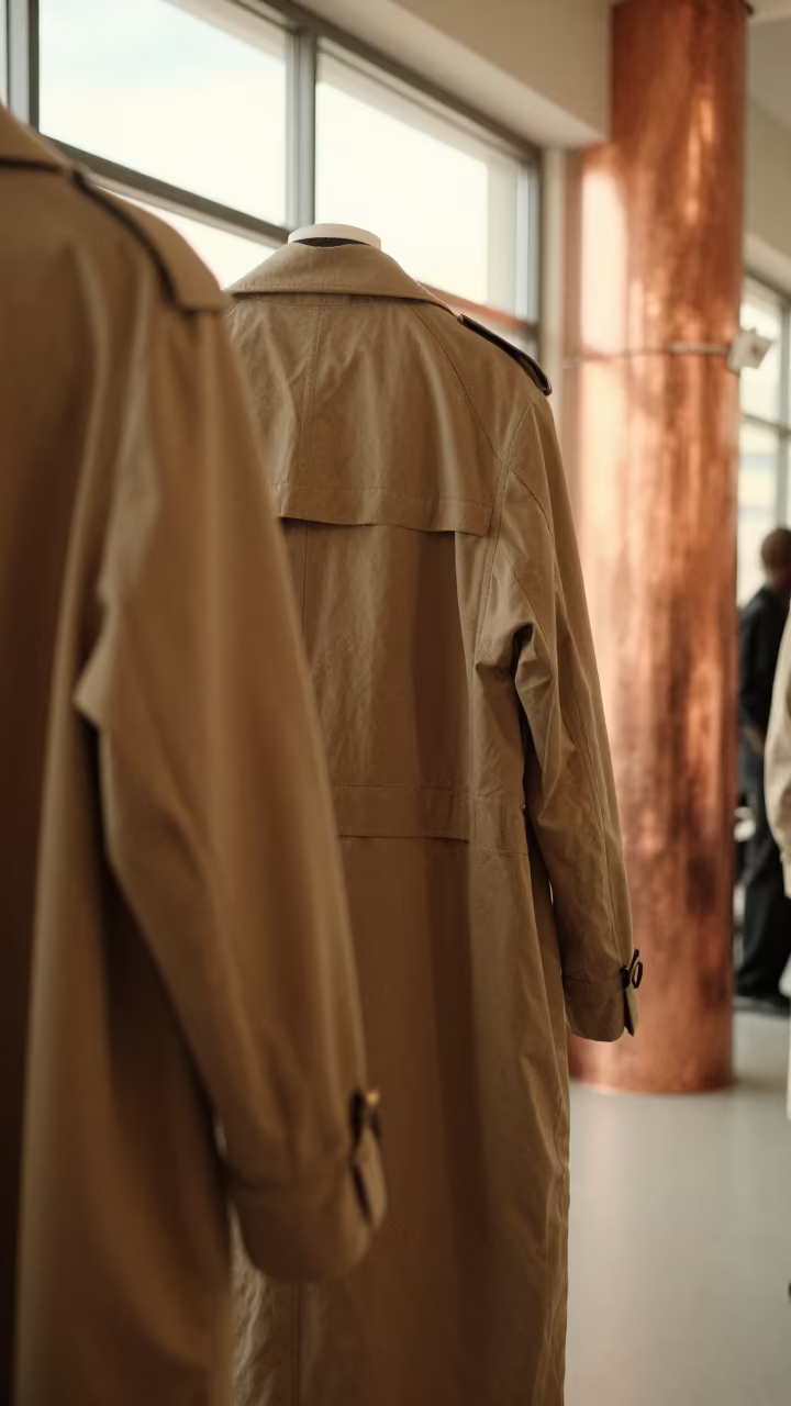 Structured Outerwear Under Backstage Copper Light in under runway rehearsal lights in Mwanza