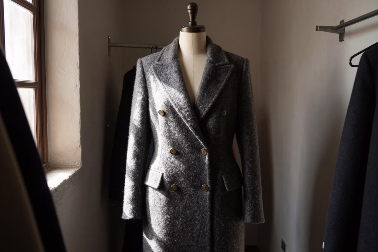 Structured Outerwear on Dress Form in Querétaro Backstage in in a backstage changing corridor near Santiago de Querétaro