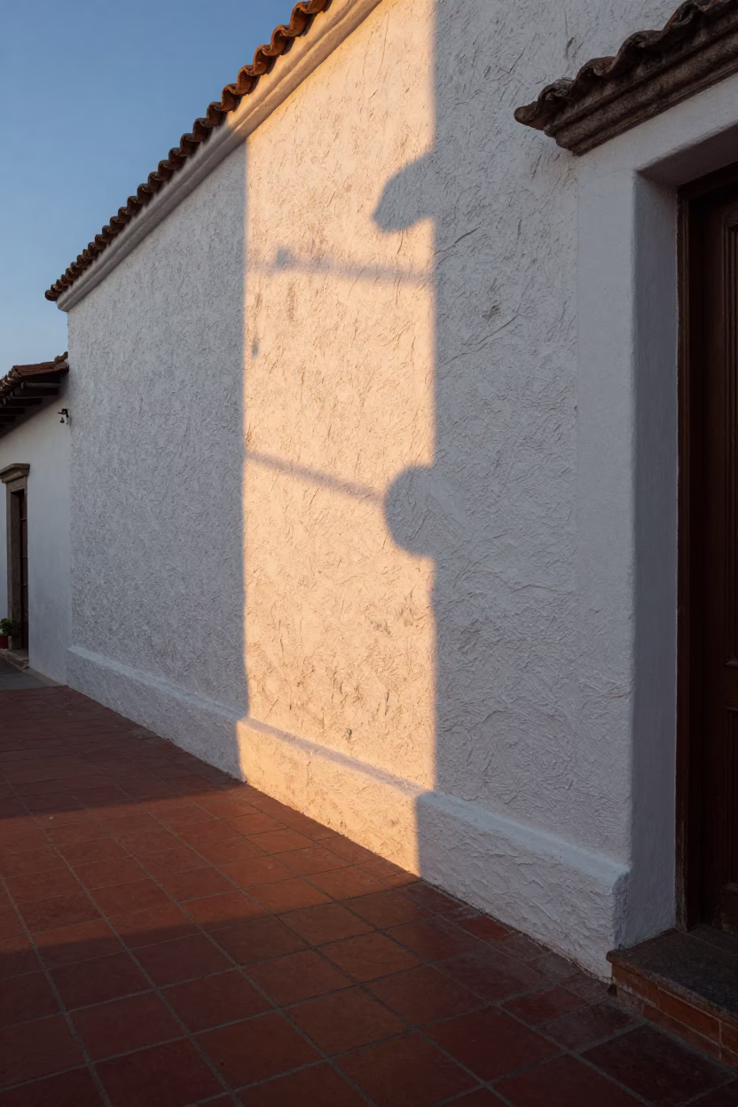 Stucco Wall in Quito at The Early Evening Light in in Quito, Ecuador