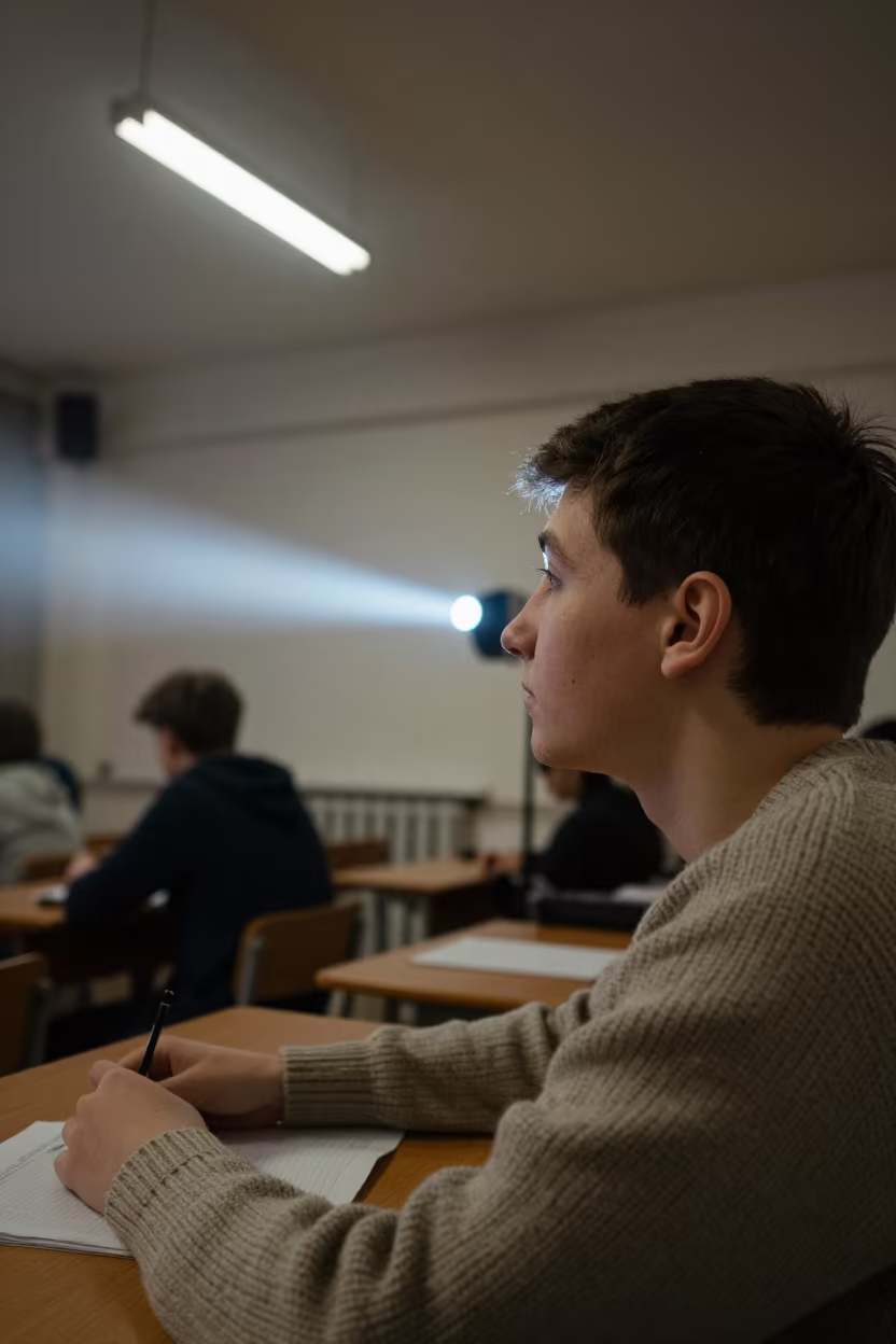 Student Portrait in Yekaterinburg Classroom Night Light in in Yekaterinburg