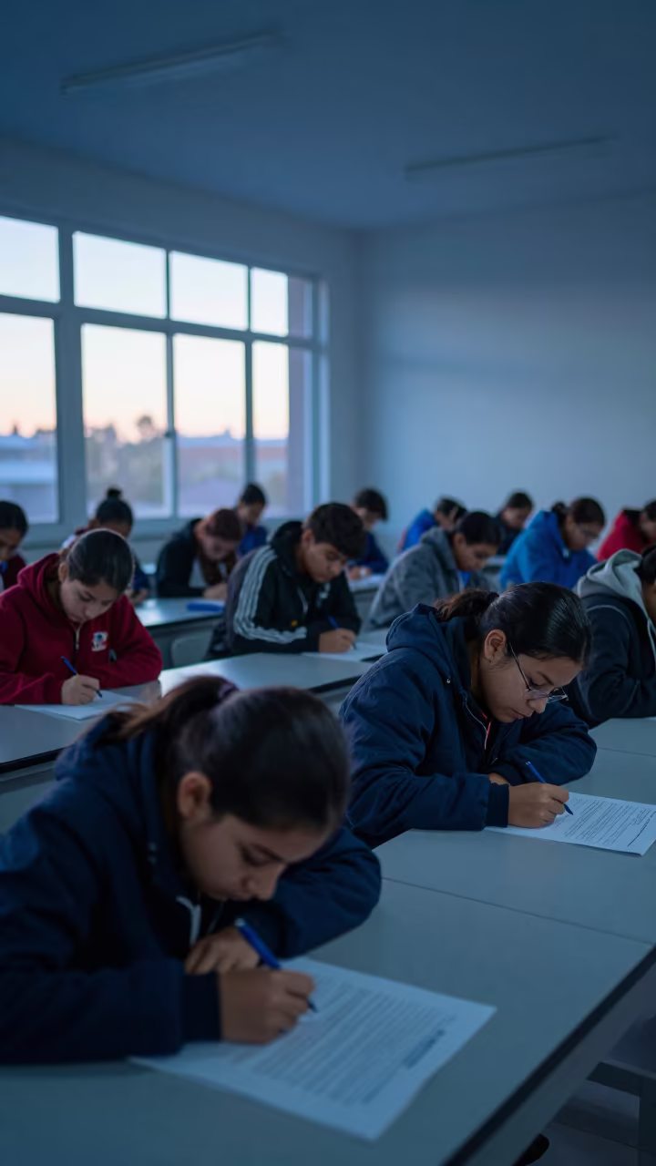 Students Exam Papers Sacaba Lab in in a school laboratory in Sacaba