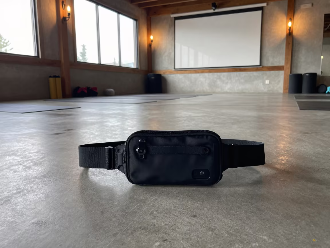 Studio Mic Belt Pack Charger Window Light in inside a yoga studio before the session begins near Santa Cruz