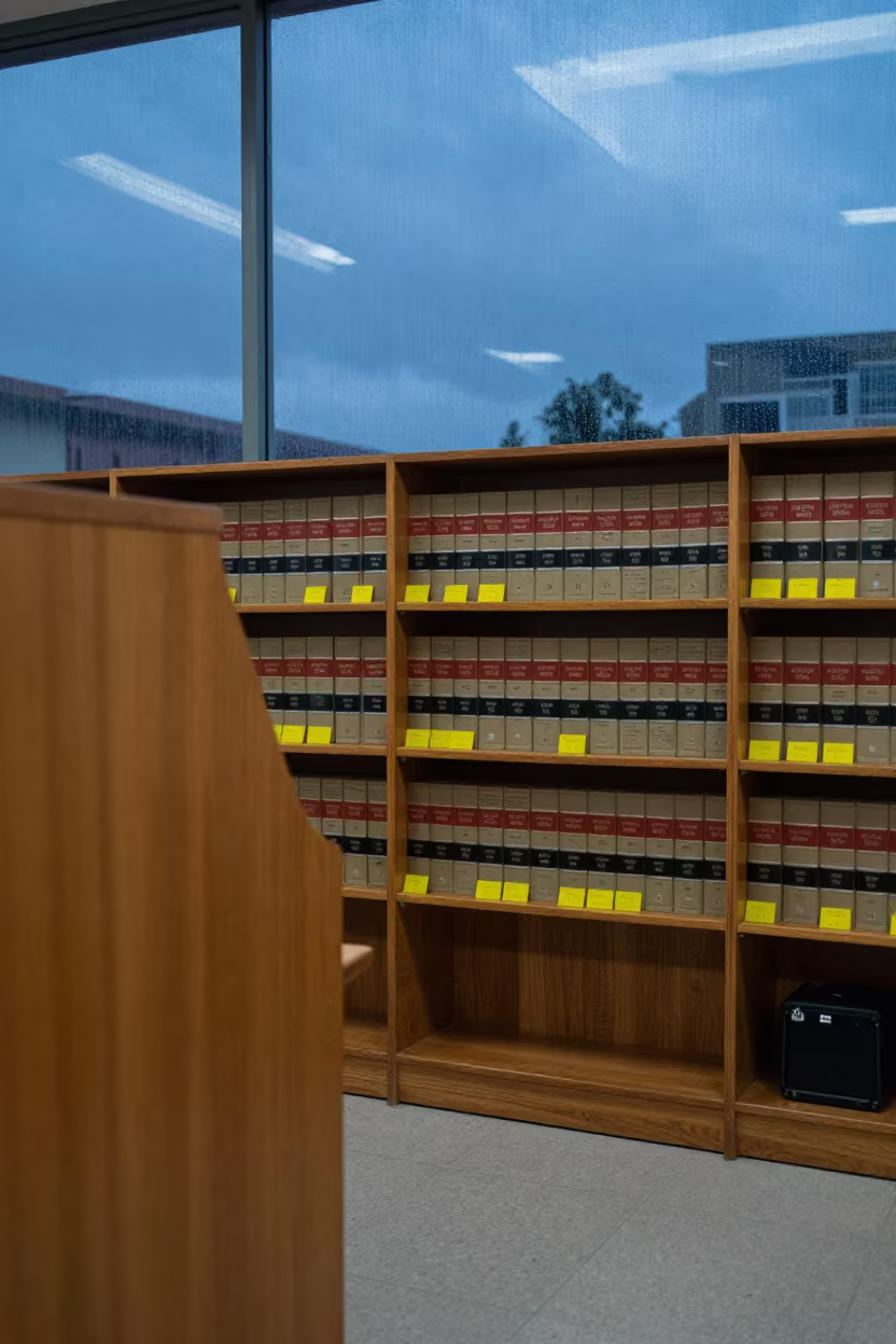 Study Carrel with Legal Volumes in Cali Hall in in a lecture hall before the crowd arrives near Cali