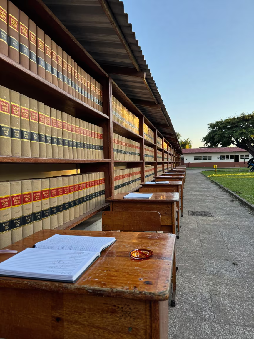 Study Carrel Near Tegucigalpa Shelves in along a schoolyard walkway near Tegucigalpa