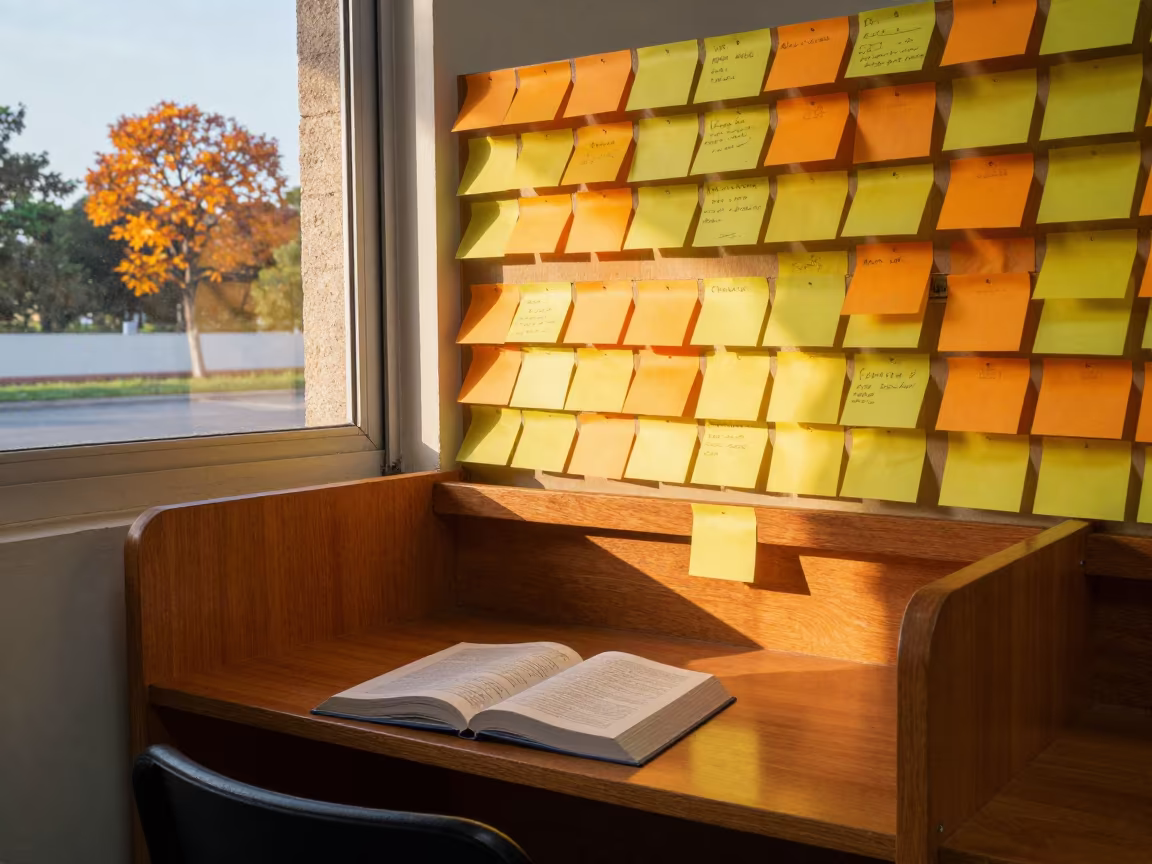 Study Carrel Curtained in Sticky Notes Maputo Library in inside a campus library reading room in Maputo
