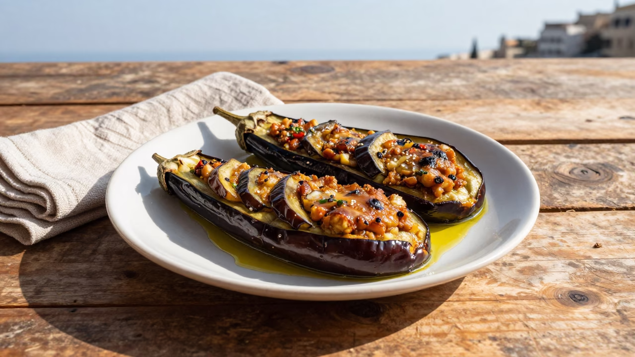 Stuffed Eggplant in Beirut at Clear Late-afternoon Light in in Beirut, Lebanon