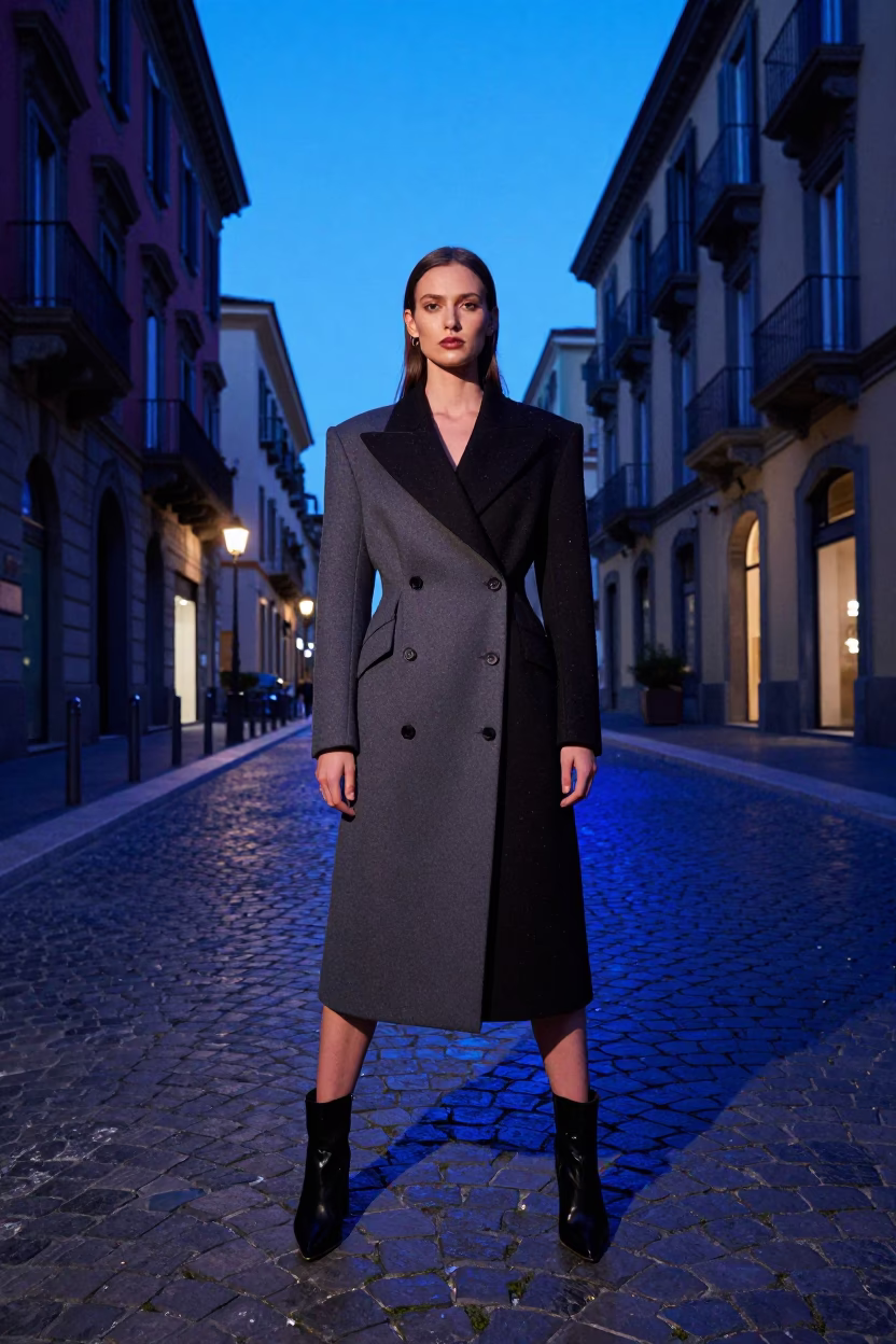 Style Model in Naples at The Last Blue Light Of Evening in in Naples, Italy
