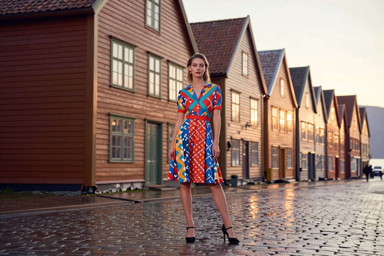 Style Model just after sunrise in Bergen in in Bergen, Norway