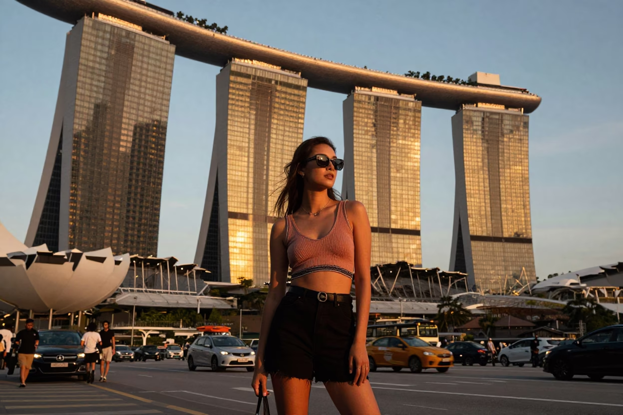 Style Portrait at Sunset Light in Singapore in in Singapore, Singapore